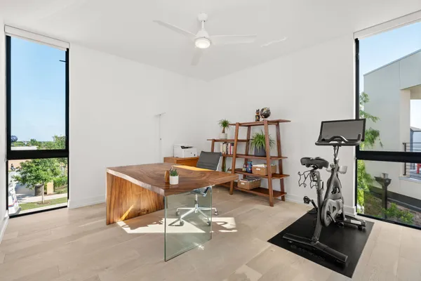 a view of a room with gym equipment
