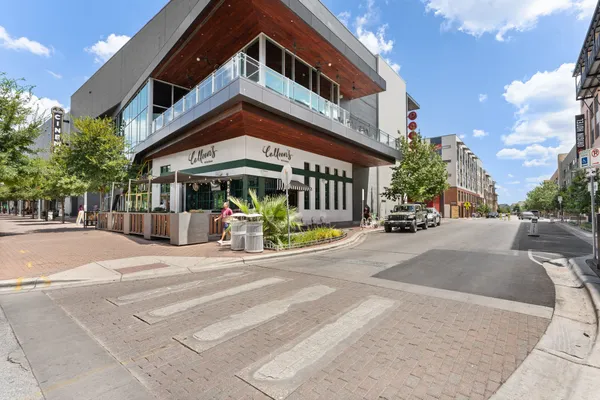 a front view of a building with street