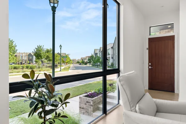 a living room with patio view