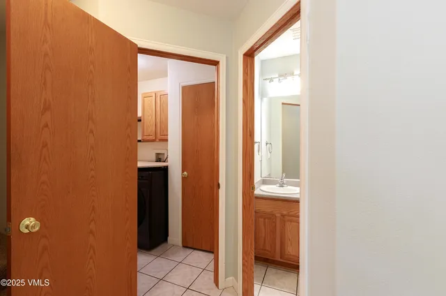 a view of a bathroom with a door