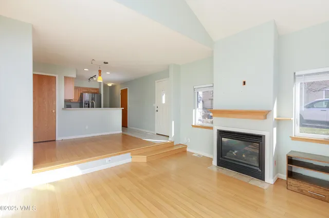 a view of a livingroom with a fireplace