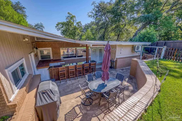 a table and chairs in front of a building