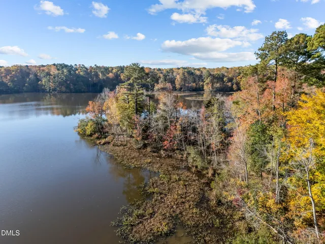 a view of a lake with a city