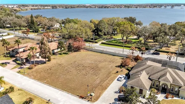 an aerial view of a house with a outdoor space