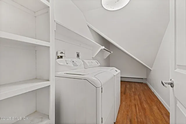 a utility room with dryer and washer