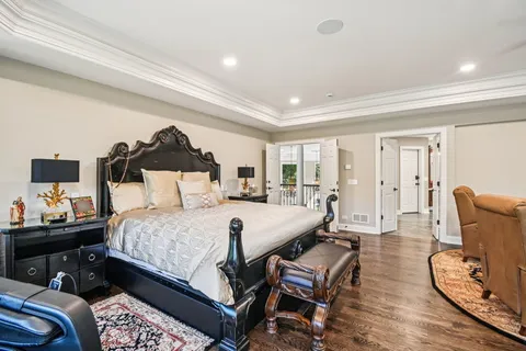 a view of a dining room with furniture and windows