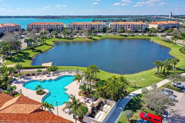 a view of a city and ocean view