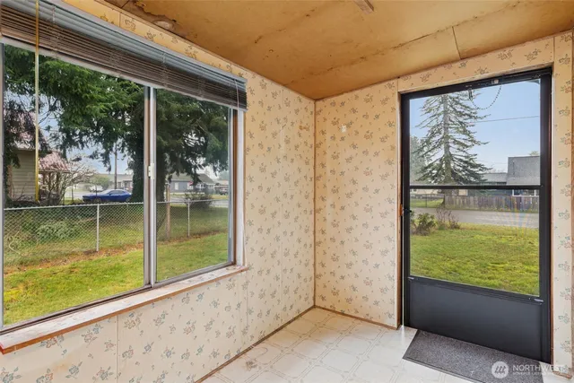 a view of a glass door with a from a window