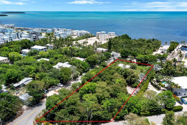 an aerial view of a house with a yard and garden