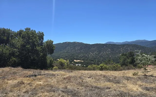 a view of a dry yard with mountain