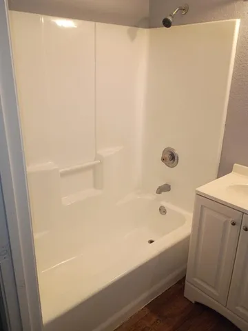 a bathroom with a bathtub