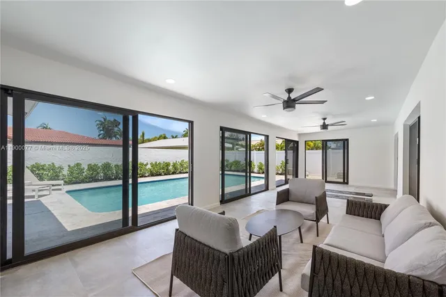 a view of a swimming pool with a yard