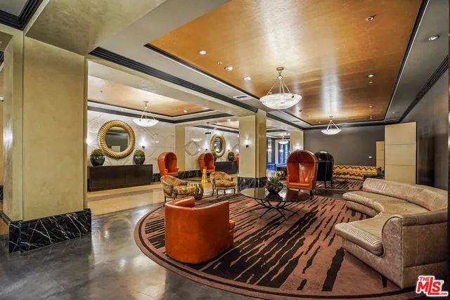 a view of a building with a glass door