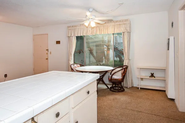 a room with a bed and a table
