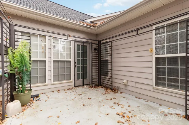 a view of a yard with large trees