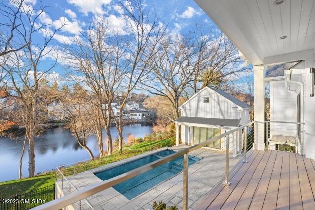204 Sheep Hill Road Riverside, CT 06878 - Photo 29 of 62 a view of balcony with wooden floor and outdoor seating