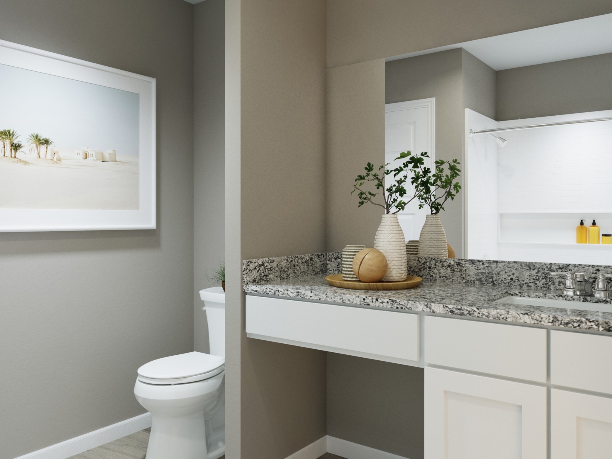 13678 Kit Run Splendora, TX 77372 - Photo 25 of 32 a bathroom with a granite countertop sink a toilet and mirror