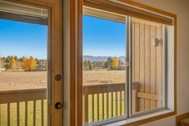 a view of a balcony from a window