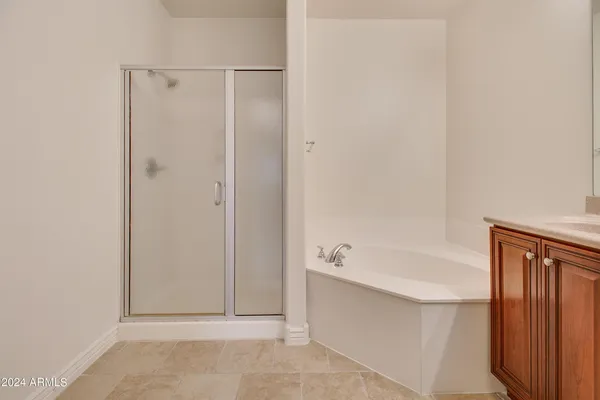 a bathroom with a bathtub and a shower