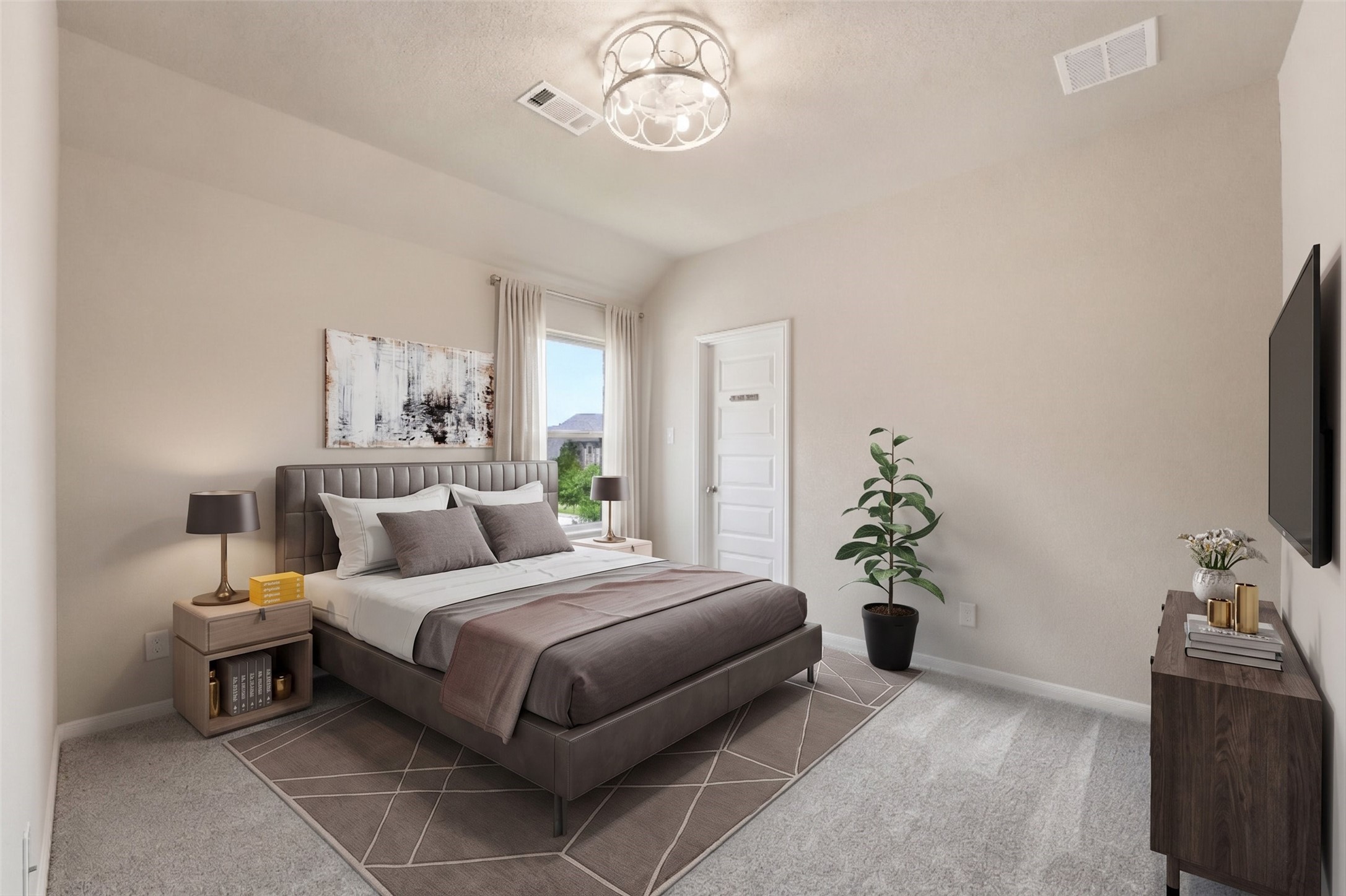 8673 Burdekin Road Magnolia, TX 77354 - Photo 40 of 50 a bedroom with a bed and a chandelier