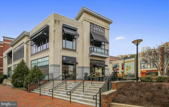 a front view of a building with street view