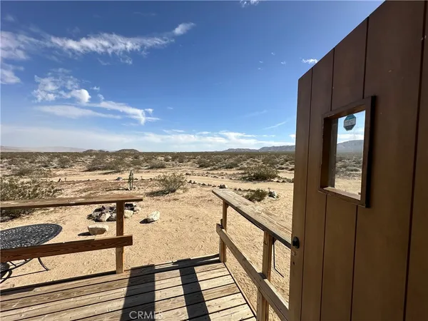 a view of a room with a mountain