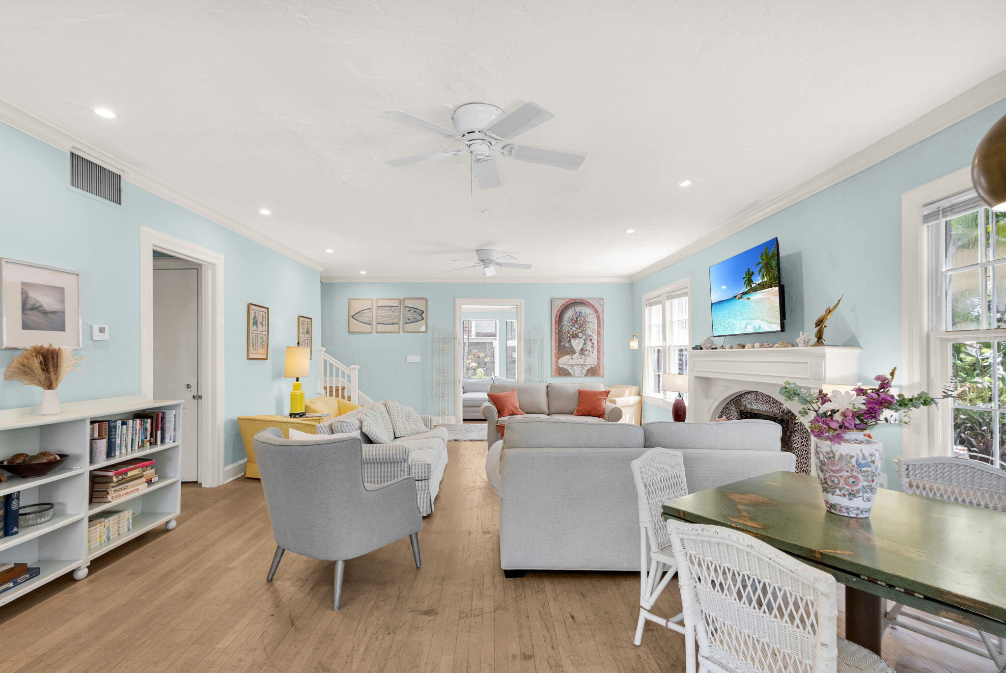 519 28th Street, Unit MAIN HOUSE West Palm Beach, FL 33407 - Photo 15 of 67 a living room with fireplace furniture and a wooden floor