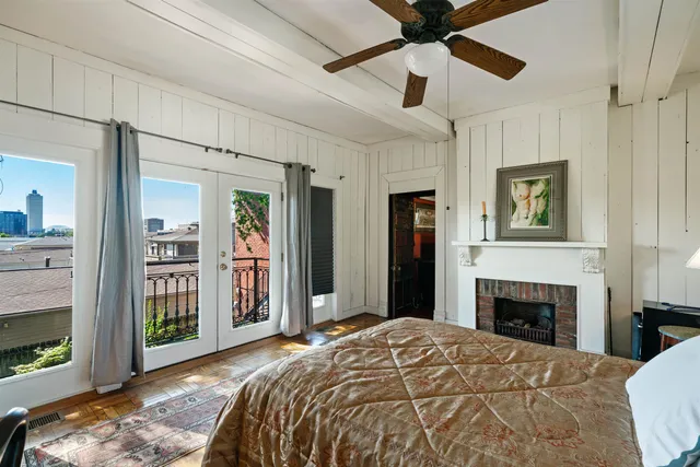 a bedroom with a bed and a walk in closet