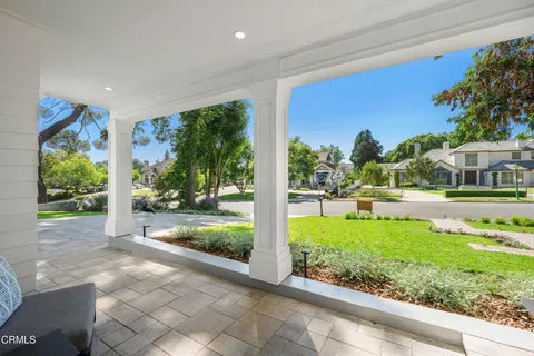 a view of a porch with a backyard