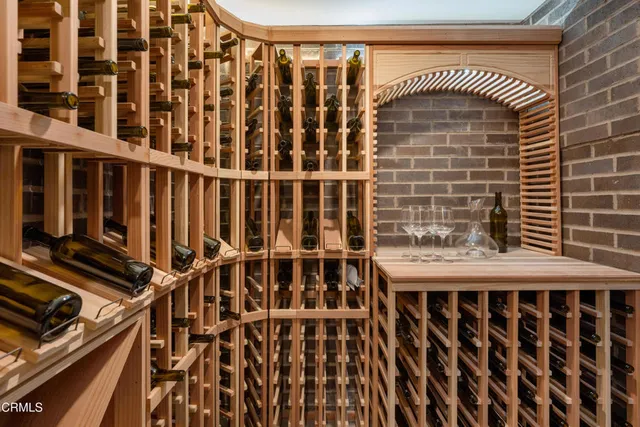 a view of a park with large trees