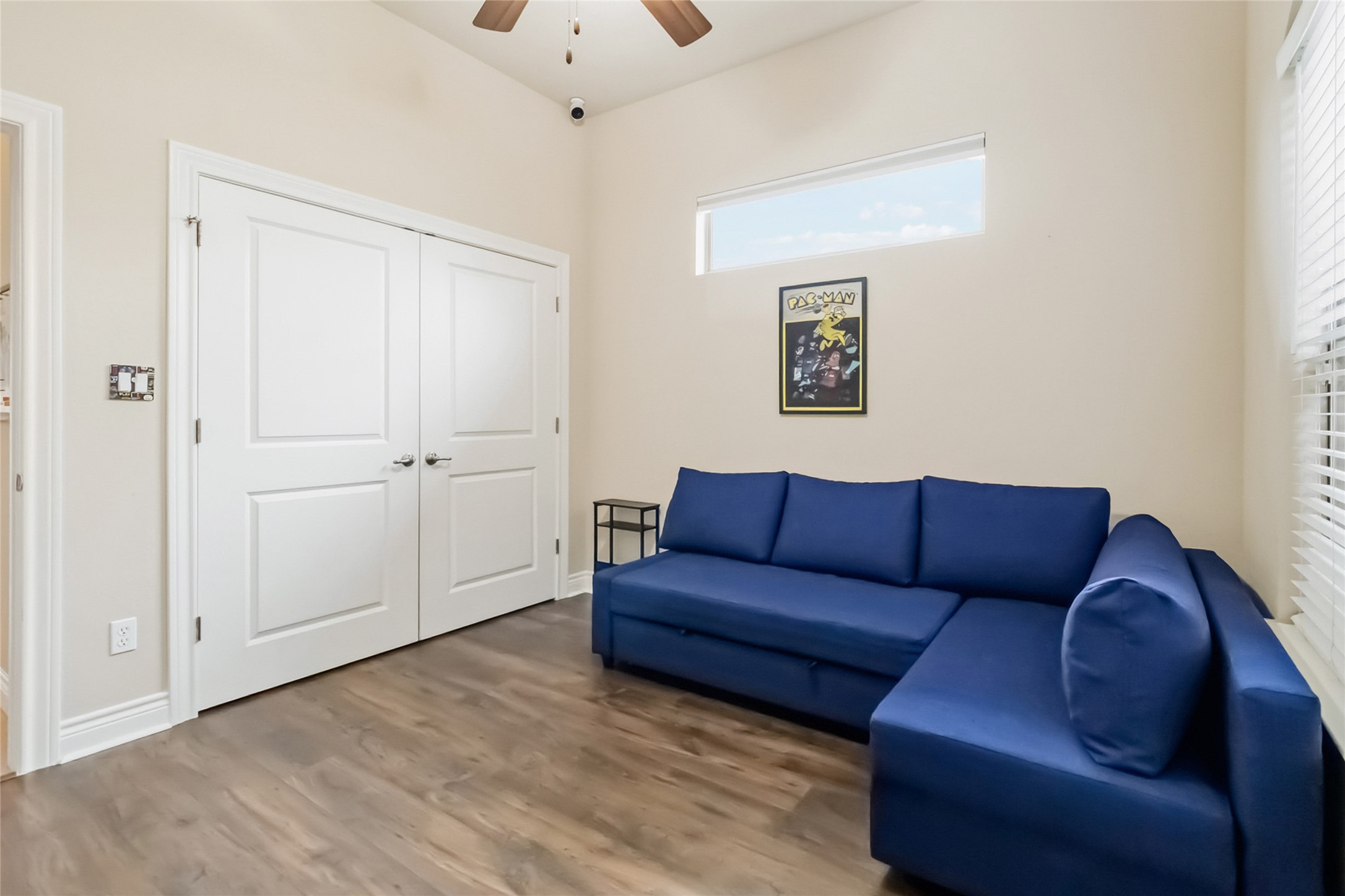 108 Standing Oak Drive Georgetown, TX 78633 - Photo 27 of 37 Alternate view of the secondary bedroom showing generous closet space and clean, neutral finishes. Currently styled as a playroom, with plenty of room to transition to a traditional bedroom or home office.