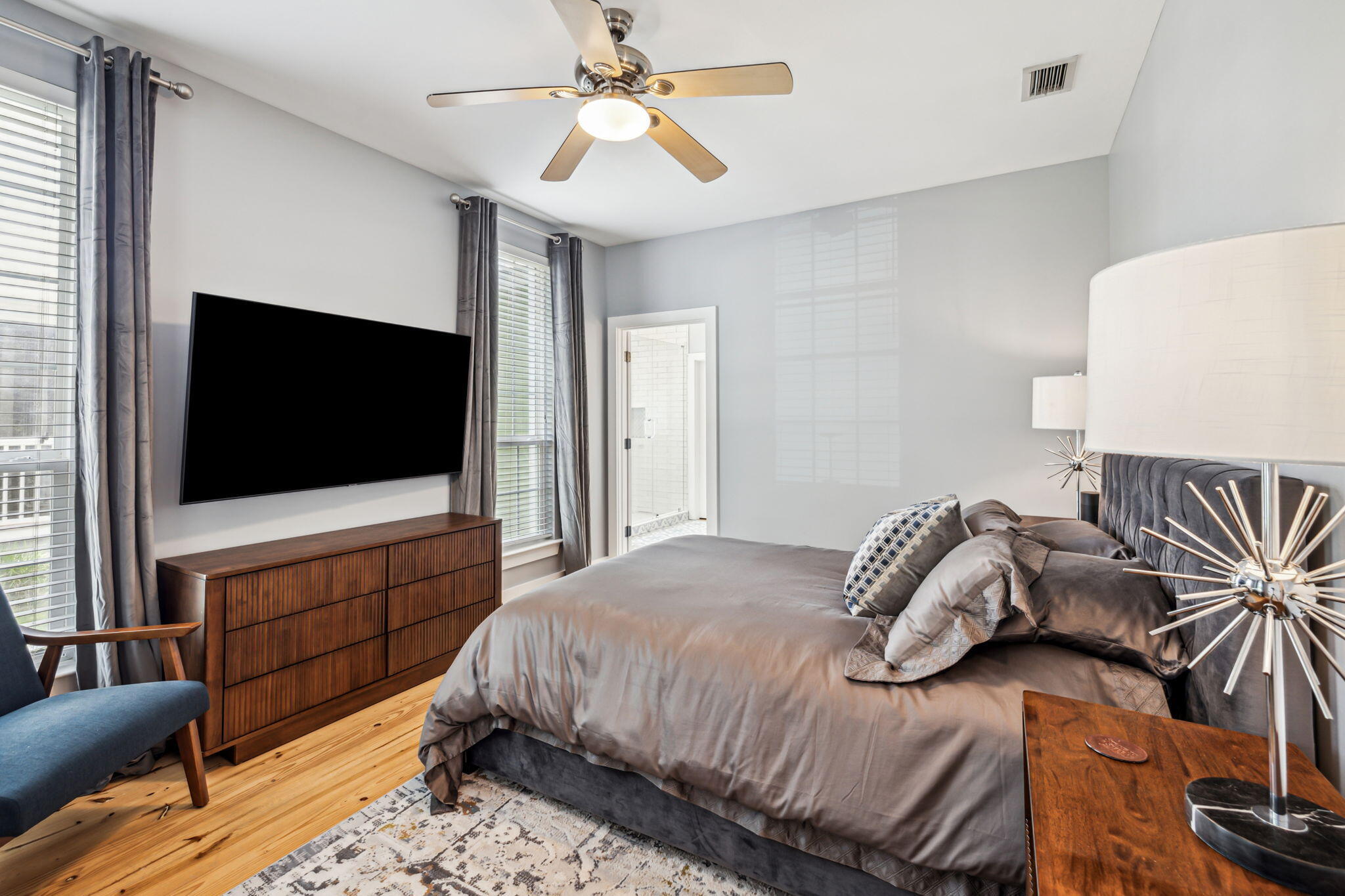 214 Chrysler Avenue Santa Rosa Beach, FL 32459 - Photo 20 of 53 a bedroom with a bed and a flat screen tv