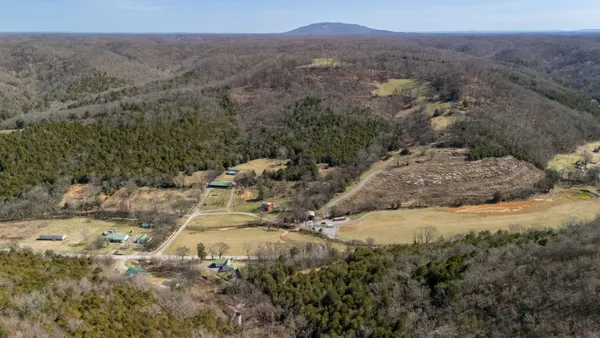 a view of a town with trees