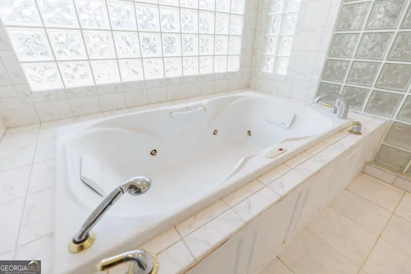 a bathroom with a bathtub