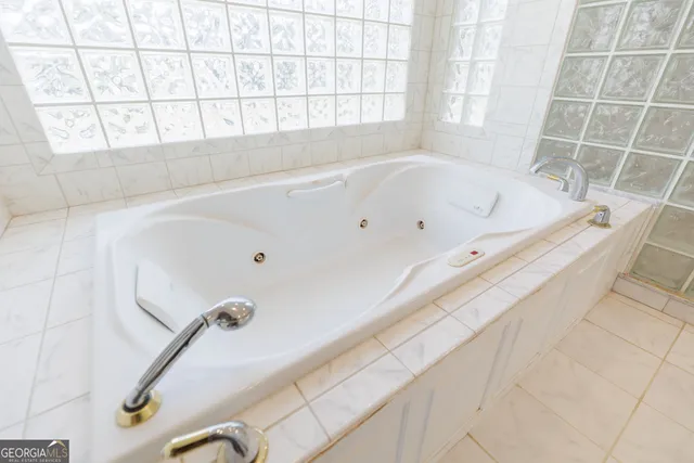 a bathroom with a bathtub