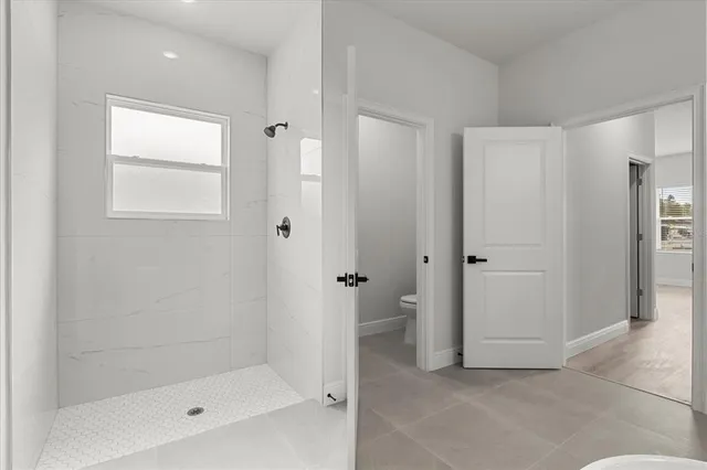 a bathroom with a bathtub