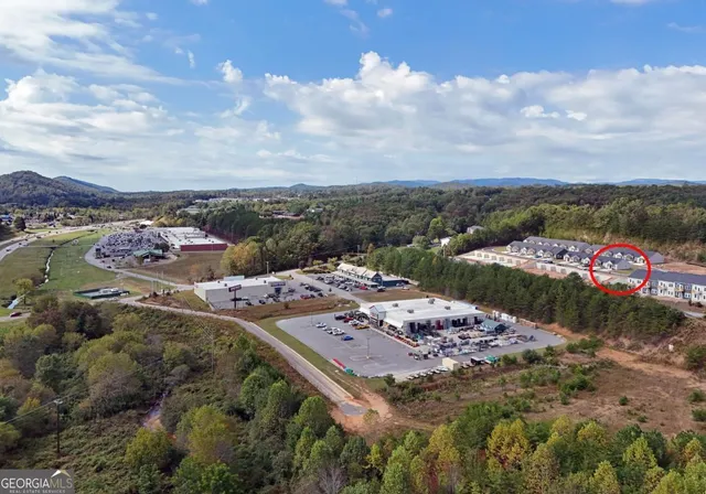 an aerial view of residential house and green space