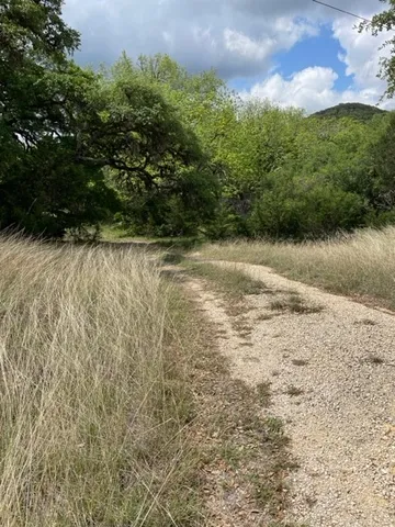 an aerial view of residential house with outdoor space and trees all around