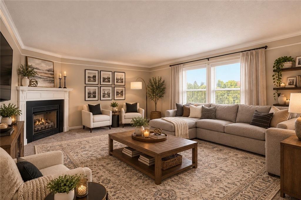 505 Blue Ridge Drive Coraopolis, PA 15108 - Photo 5 of 49 The expansive family room is filled with natural light and features a cozy gas corner fireplace, creating a warm and inviting space to relax and gather.