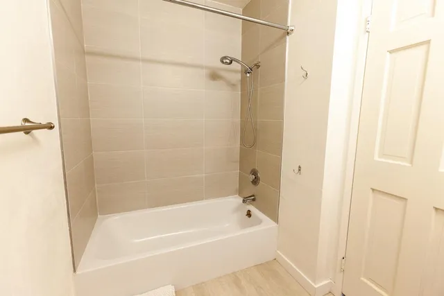 a bathroom with a bathtub