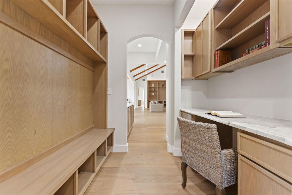 6505 County Road 1126B Godley, TX 76044 - Photo 11 of 39 Office space featuring light wood-type flooring,built in desk, recessed lighting, and archedwalkways