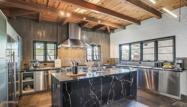 a kitchen with lots of counter top space