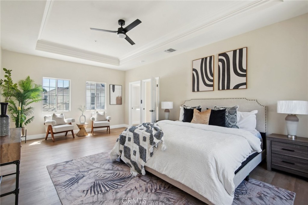 321 Diamond Street, Unit C Arcadia, CA 91006 - Photo 22 of 40 a bedroom with a balcony a bed and a couch