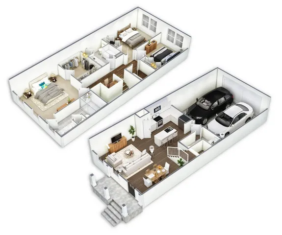 a living room with white walls