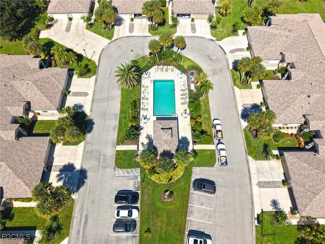 an aerial view of a house with a garden