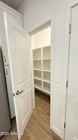 a view of closet area with empty racks