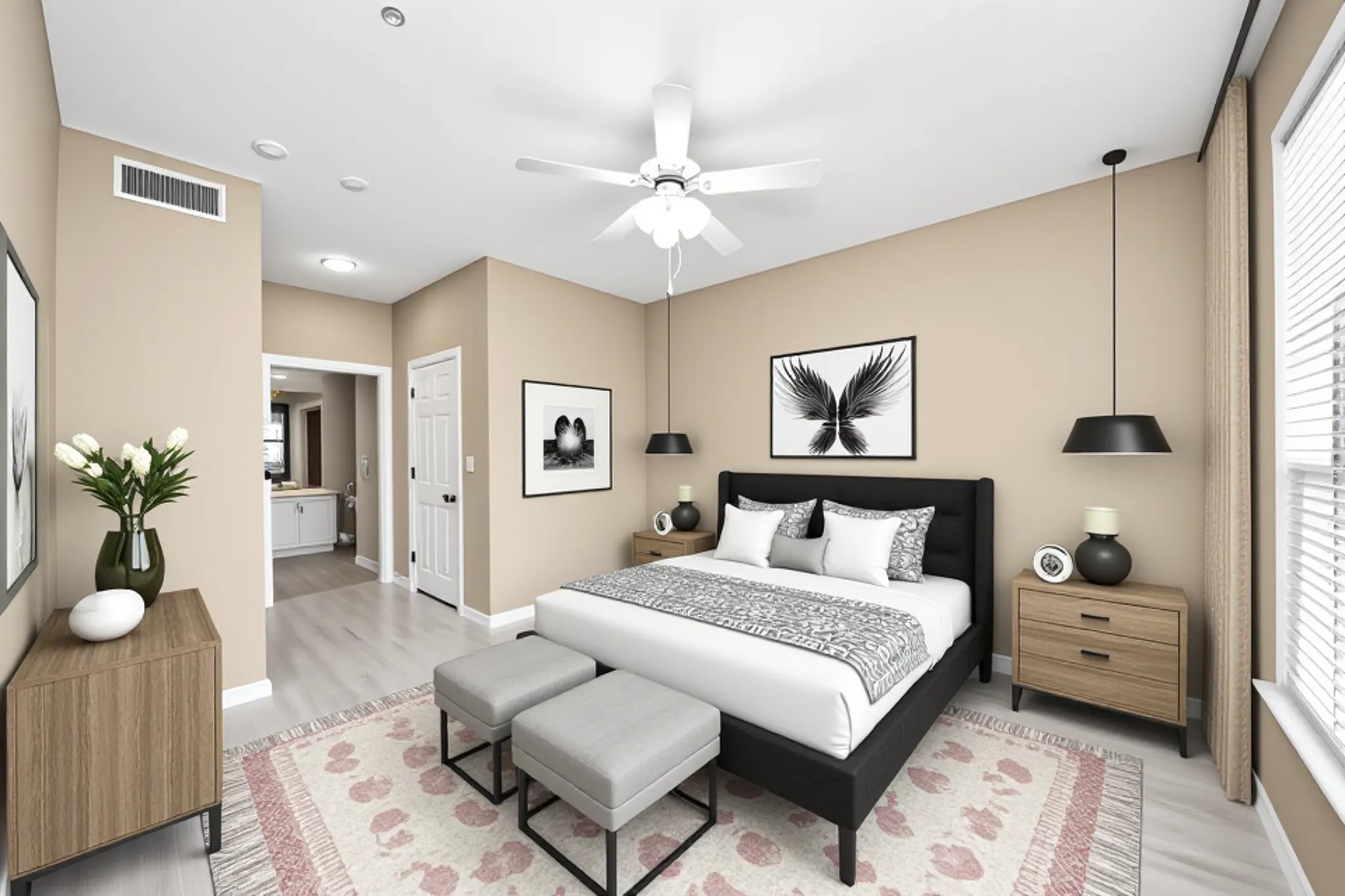 2400 McCue Road, Unit 333 Houston, TX 77056 - Photo 15 of 50 a bedroom with a bed furniture and a chandelier