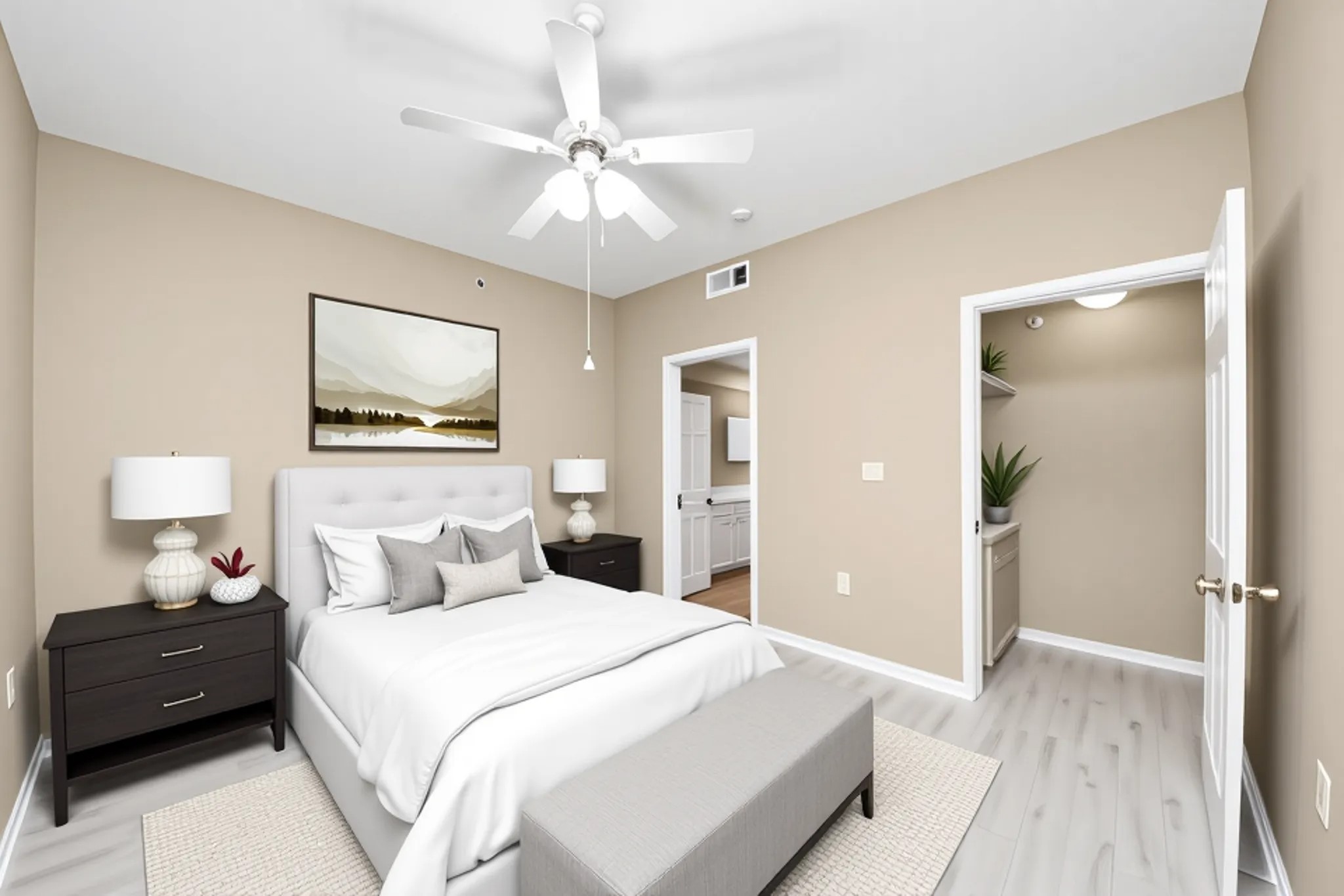 2400 McCue Road, Unit 333 Houston, TX 77056 - Photo 25 of 50 a bedroom with a bed and a chandelier