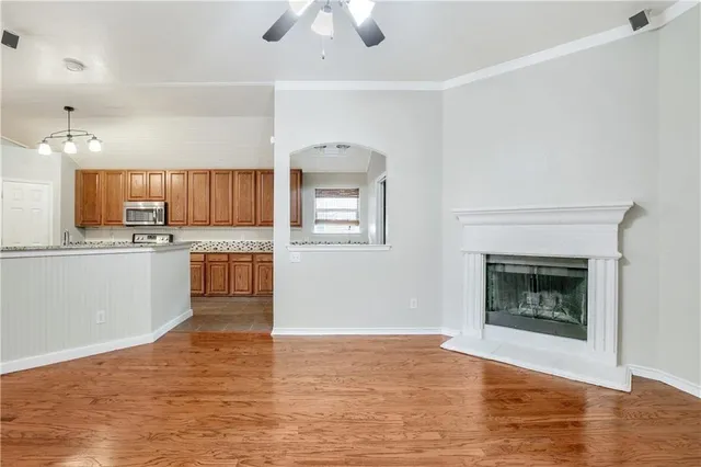 a view of an entryway with a chandelier