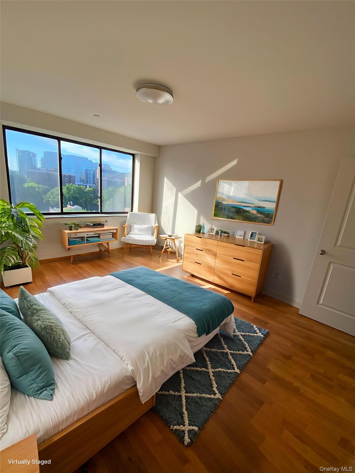 132-35 41st Road, Unit 10A Queens, NY 11355 - Photo 11 of 18 Bedroom with wood finished floors and a view of skyline